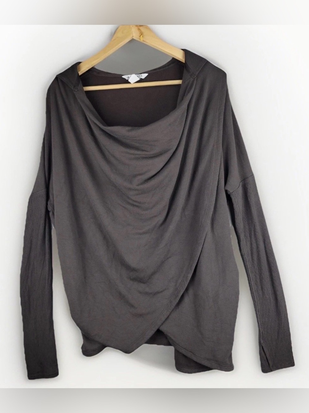 Athleta Draped Cowl-Neck Long Sleeve Top - Charcoal